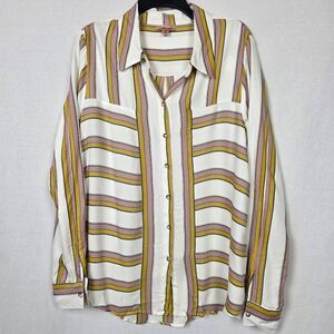 Willow Root Striped Button Blouse Women L